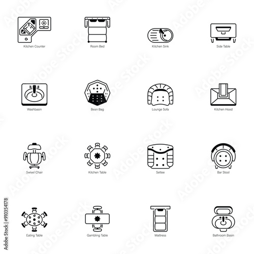 Set of Home Decor Line Icons 

