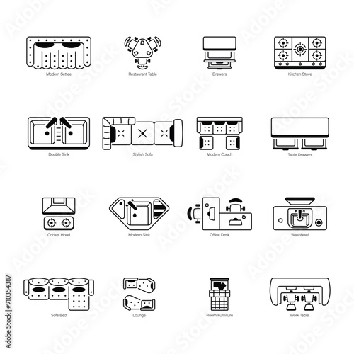 Set of Furniture Line Icons 

