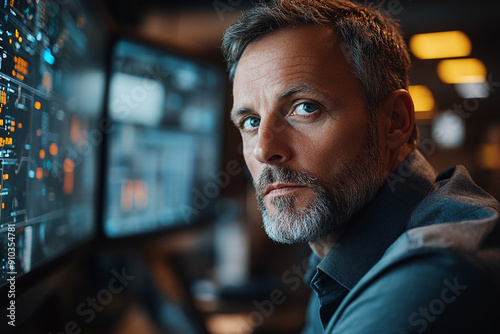 Photograph of a Logistics Manager Overseeing Operations from a Control Room: Featuring management roles.