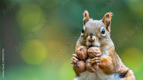 A squirrel delicately holds a nut in its paws, gnawing away with contentment