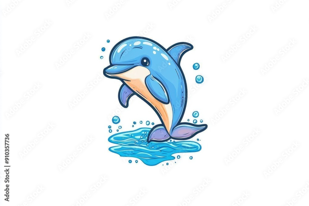 Cute Cartoon Dolphin Jumping Out of Water