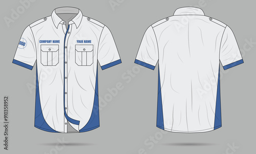 Short sleeve work shirt mockup front and back view