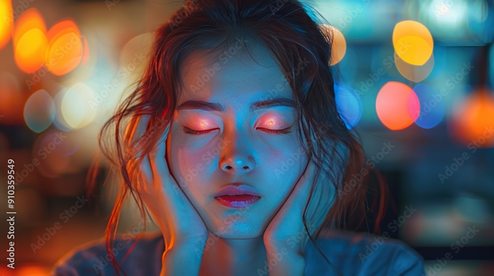 Woman with Closed Eyes and Neon Lights Woman with Closed Eyes and Neon Lights