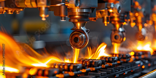 A close-up view of an industrial metal cutting, Laser cutter, Close-up of cutting machine emitting bright orange sparks , modern industrial technology
