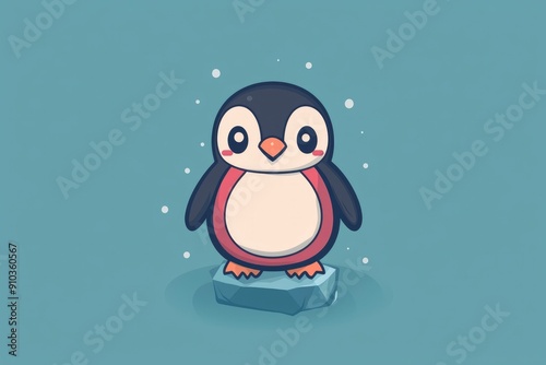 Cute Cartoon Penguin on Ice Floe