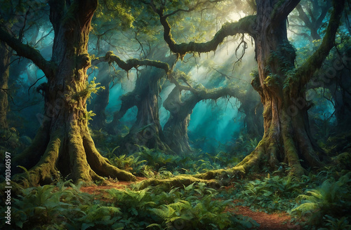 fairytale trees in the forest magical fictional 