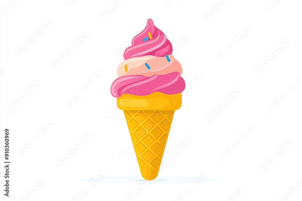 Delicious Strawberry and Vanilla Ice Cream Cone with Sprinkles Delicious Strawberry and Vanilla Ice Cream Cone with Sprinkles