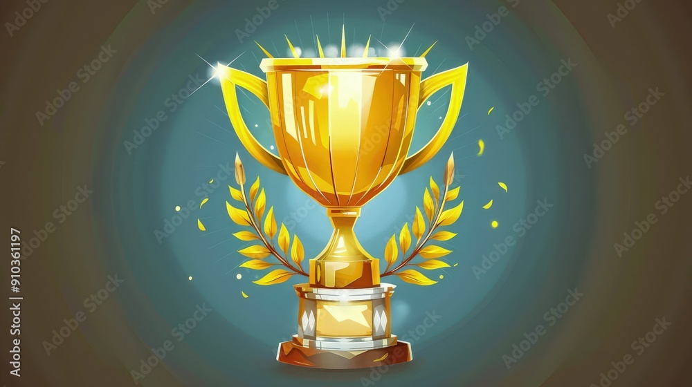 A shiny golden trophy icon, intricately detailed with a laurel wreath design wrapped around it. A shiny golden trophy icon, intricately detailed with a laurel wreath design wrapped around it.