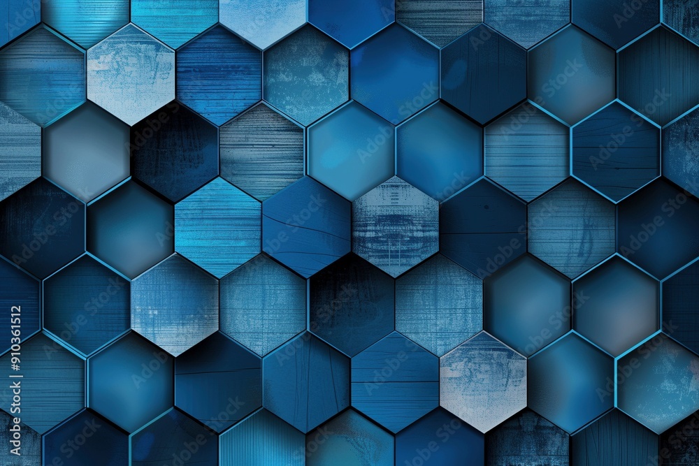 Seamless geometric pattern of hexagons in varying shades of blue Seamless geometric pattern of hexagons in varying shades of blue