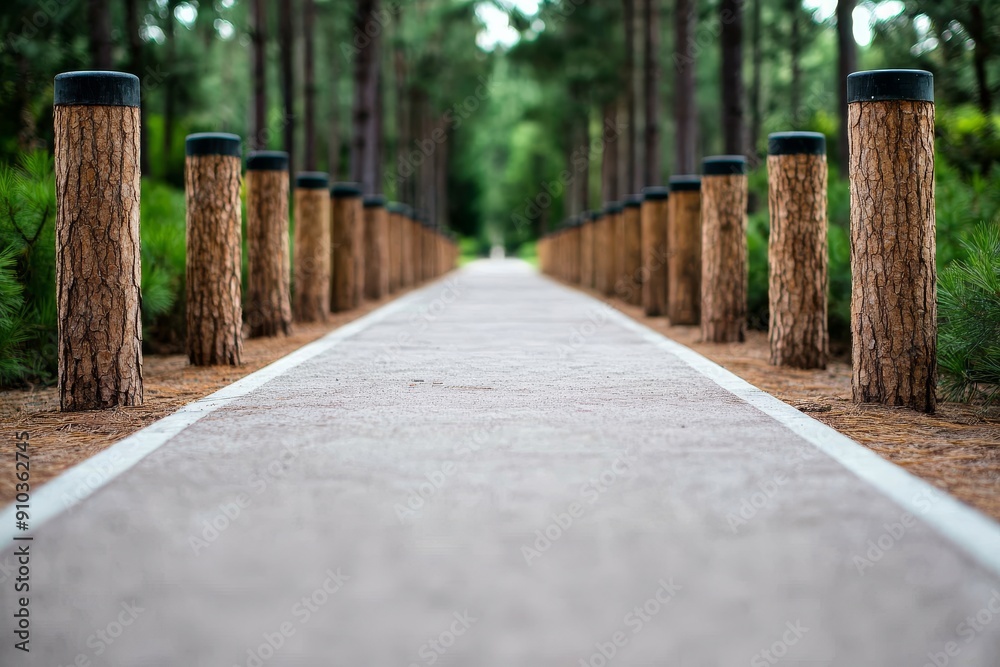Pathway through pine forest park, inviting and serene for a stroll Pathway through pine forest park, inviting and serene for a stroll