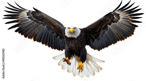 American bald eagle in flight isolated on transparent background