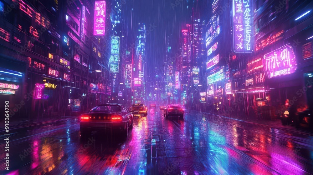 cyberpunk cityscape with glitching neon billboards hover vehicles zooming through vertical streets data streams flowing like rivers retrofuturistic architecture cyberpunk cityscape with glitching neon billboards hover vehicles zooming through vertical streets data streams flowing like rivers retrofuturistic architecture