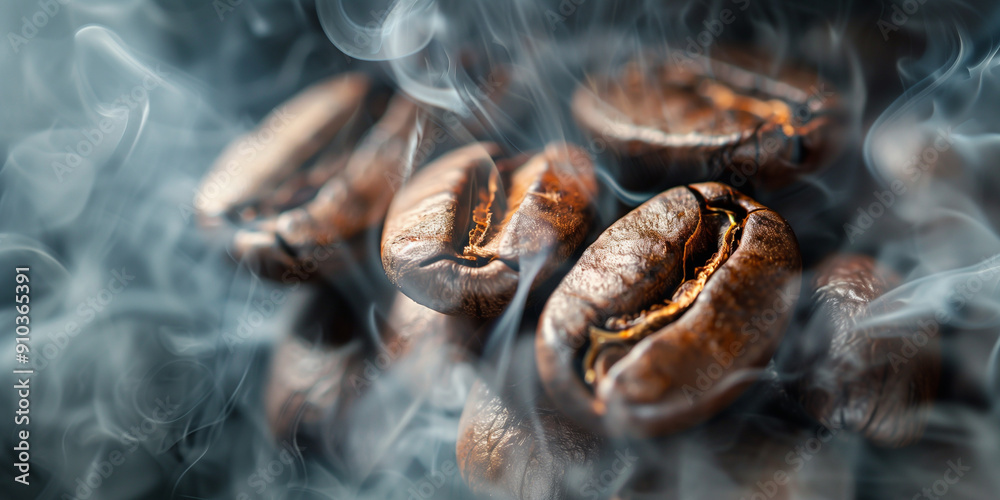 Close-Up Of Freshly Roasted Coffee Beans With Steam