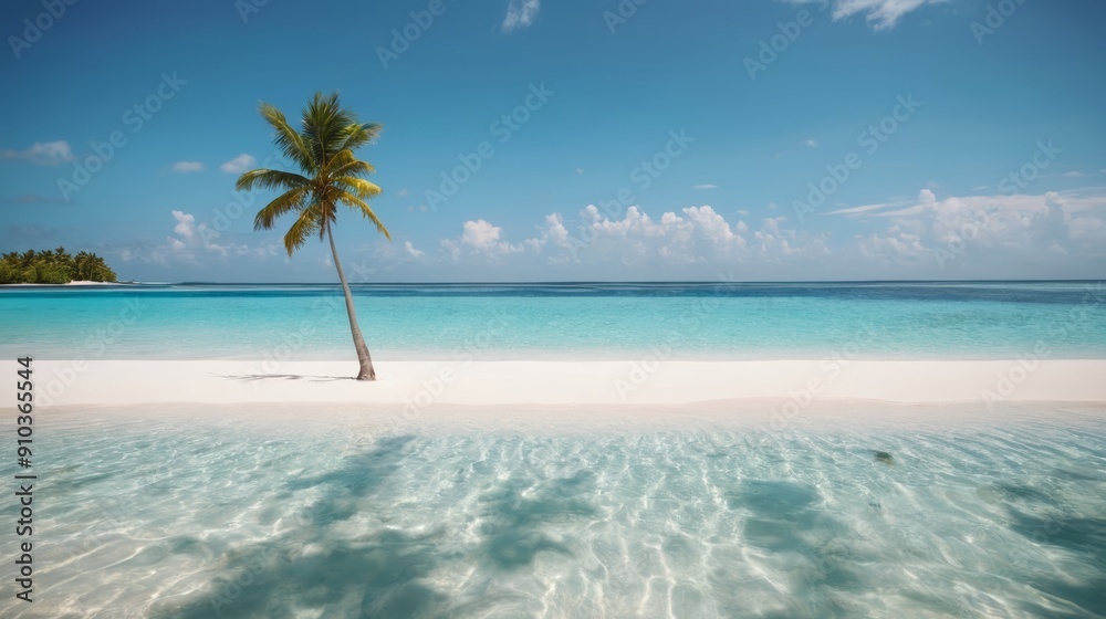 Fototapeta premium Lone Palm Tree on Tropical Beach