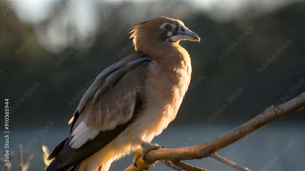 Fototapeta premium Evening Harmony: AI-Generated Stork Perching on a Branch by an Asian River in Forest with Sunlight