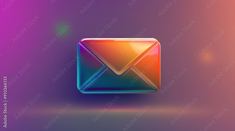 A glossy email icon with a clean, modern design on a plain background. A glossy email icon with a clean, modern design on a plain background.