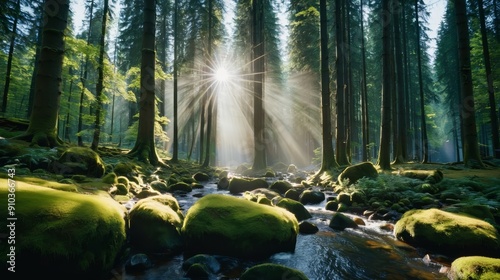 A Stream Flowing Through a Verdant Forest photo