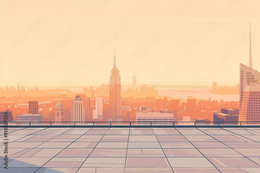 Naklejka premium Urban Observer - Sci-Fi Futuristic Cyberpunk Cityscape Seen by Solitary Figure from Rooftop Vantage Point. Beautiful simple AI generated image in 4K, unique.