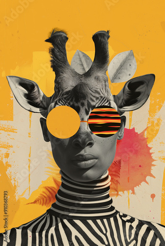 Surreal collage of human and wild animal features. Generative AI image