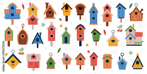 Bird House and Wooden Nesting Box Vector Set