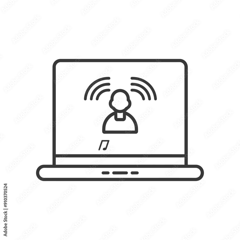 Laptop screen with an outline of a person and sound waves Laptop screen with an outline of a person and sound waves