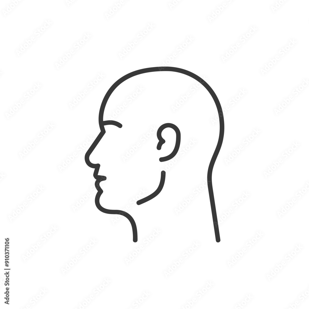 Line art illustration of a bald mans head in profile Line art illustration of a bald mans head in profile