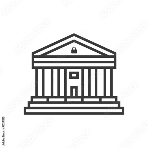 Line Art Illustration of a Bank Building with a Lock on Top