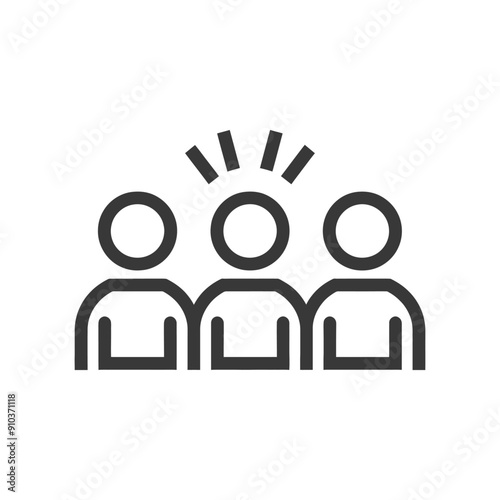 Line art icon of three people with one person highlighted