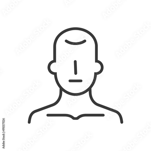 Line art illustration of a bald persons head and shoulders