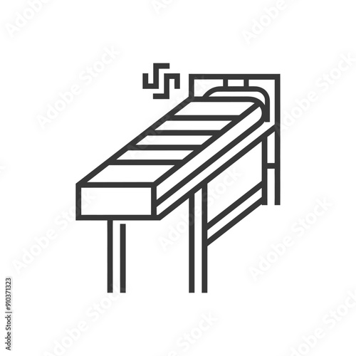 Line art illustration of a bed with a mattress and headboard