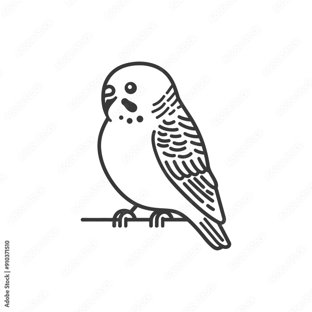 Line Art Illustration of a Budgie Perched on a Branch Line Art Illustration of a Budgie Perched on a Branch