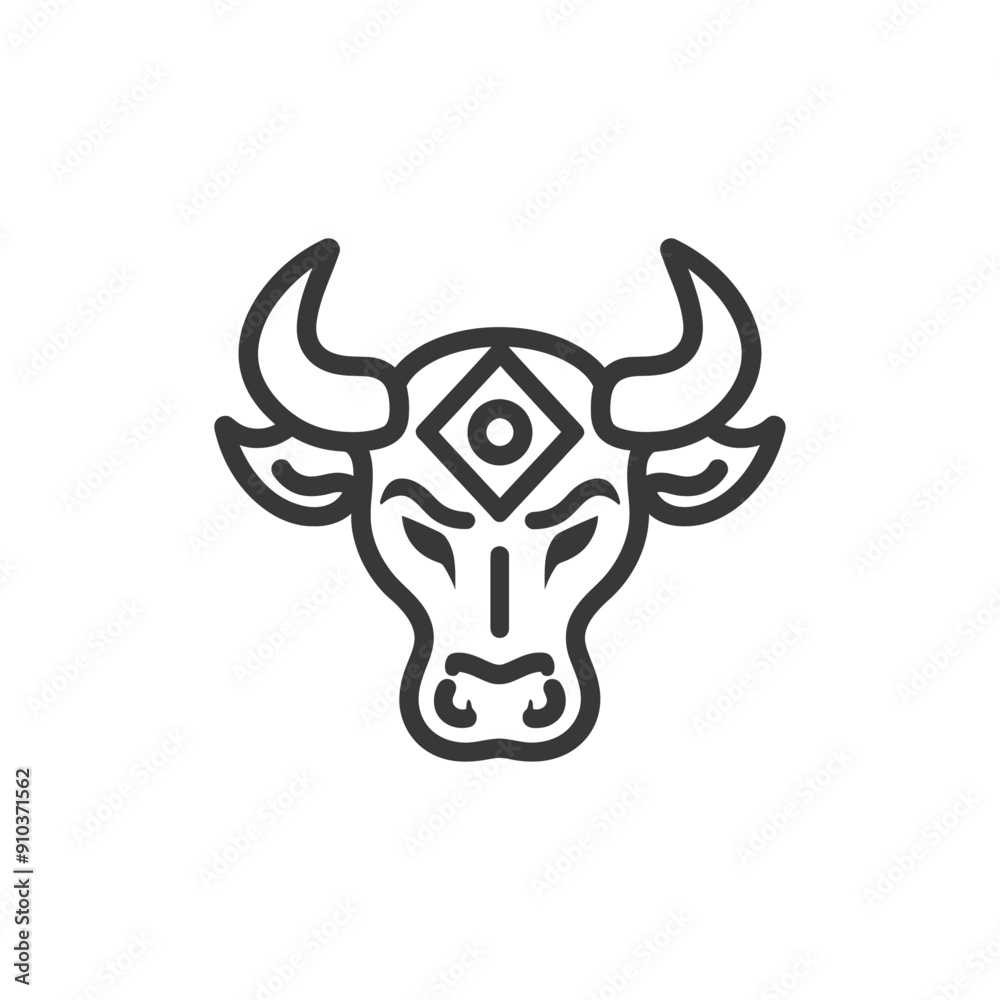 Line art illustration of a bulls head with a geometric design on its forehead Line art illustration of a bulls head with a geometric design on its forehead