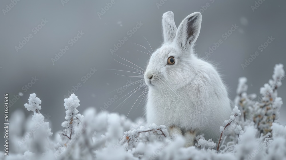 White Arctic Hare in Winter Wonderland White Arctic Hare in Winter Wonderland