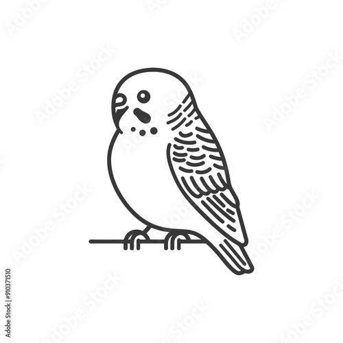Line Art Illustration of a Budgie Perched on a Branch