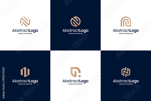 Set of unique letter N logo design with golden color