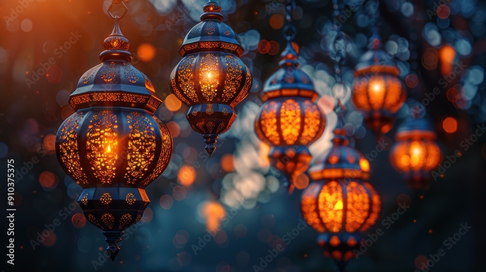 Illuminated Lanterns Hanging in the Night Illuminated Lanterns Hanging in the Night