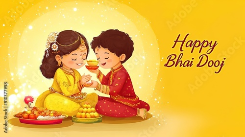 Bhai Dooj, Brother Sister Indian festival after Diwali.illustration photo