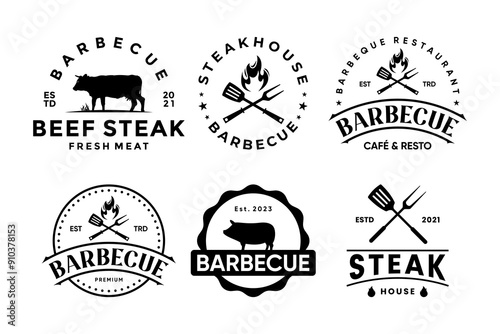 Set of barbecue badge logo design