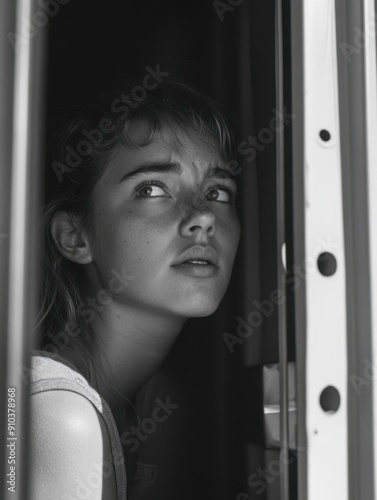 A person gazing out of a train window