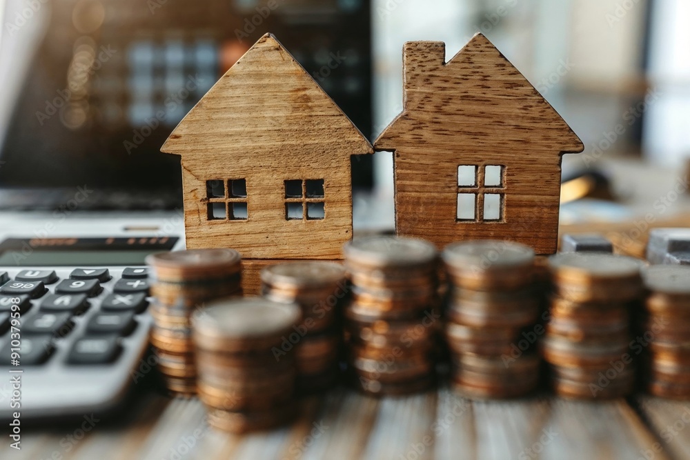 Real Estate Investment Concept with Houses and Coins