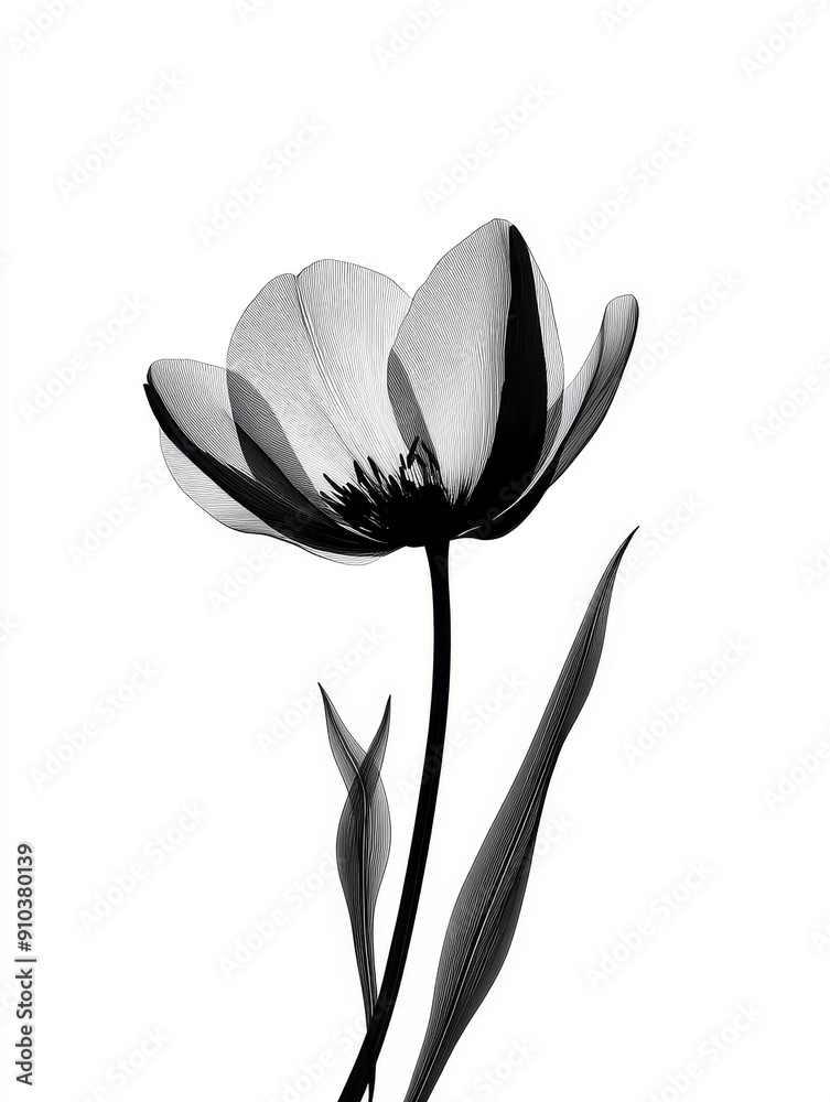 Black and White Tulip Flower Isolated on White Background - A single ...