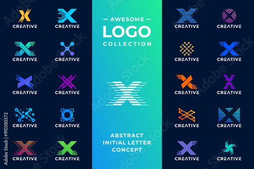 Mega collection letter X tech connect logo design