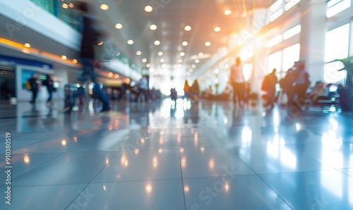 Blurred people in motion in airport terminal