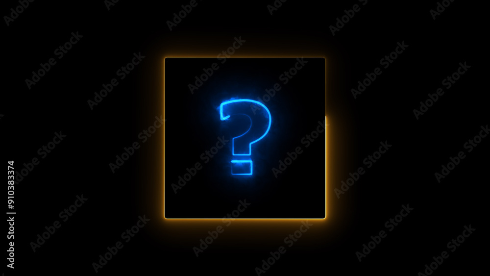 Neon question mark icon blue color illustration, On black background. Neon question mark icon blue color illustration, On black background.