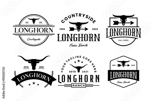 Collection of longhorn logo design. Vintage western ranch logo design