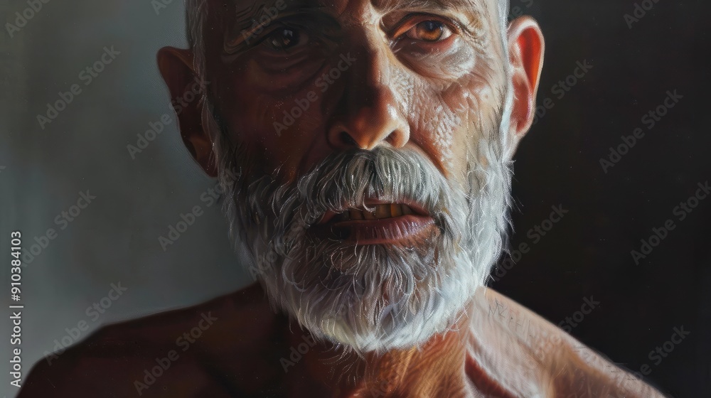 Portrait d'un homme en surpoids avec le buste nu Portrait d'un homme en surpoids avec le buste nu