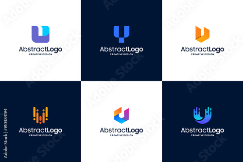 Set of colorful letter U logo design