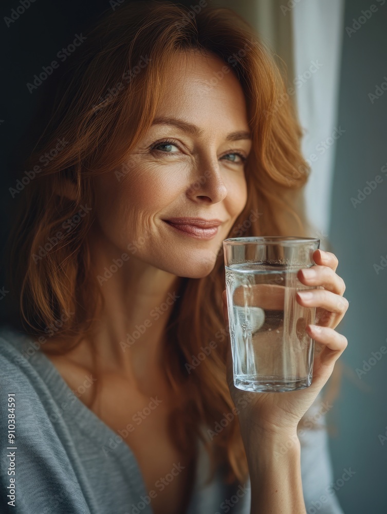A person holding a glass of water, potentially refreshing themselves A person holding a glass of water, potentially refreshing themselves