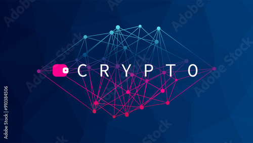 Crypto wallet for cryptocurrency. Blockchain technology. Vector triangle background with network pattern. Virtual money for business, finance, digital global trade, payment, worldwide, exchange