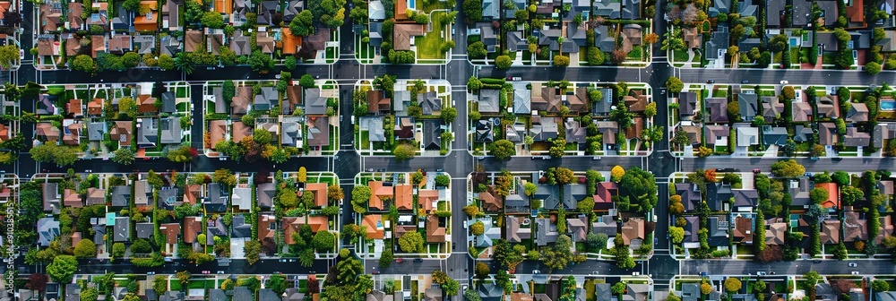 overhead photo of sprawling suburban neighborhood overhead photo of sprawling suburban neighborhood